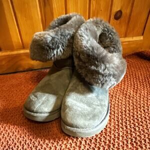 UGG Bailey Button Women's Mid-Calf Boots Gray Suede Sheep Shearling Lined 10